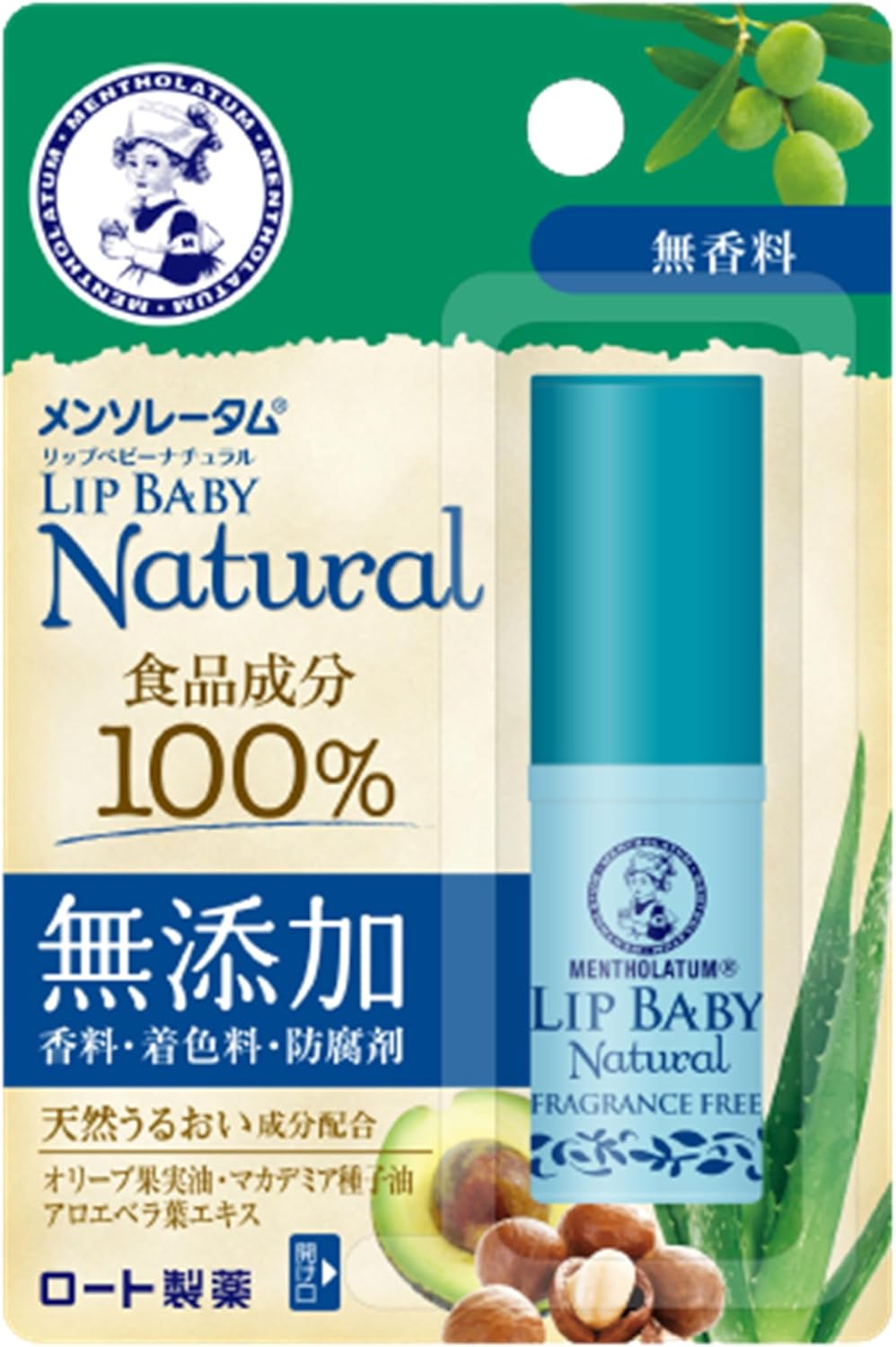 Rohto Mentholatum - Natural Lip Baby Balm Fragrance Free Lip Cream - 4g